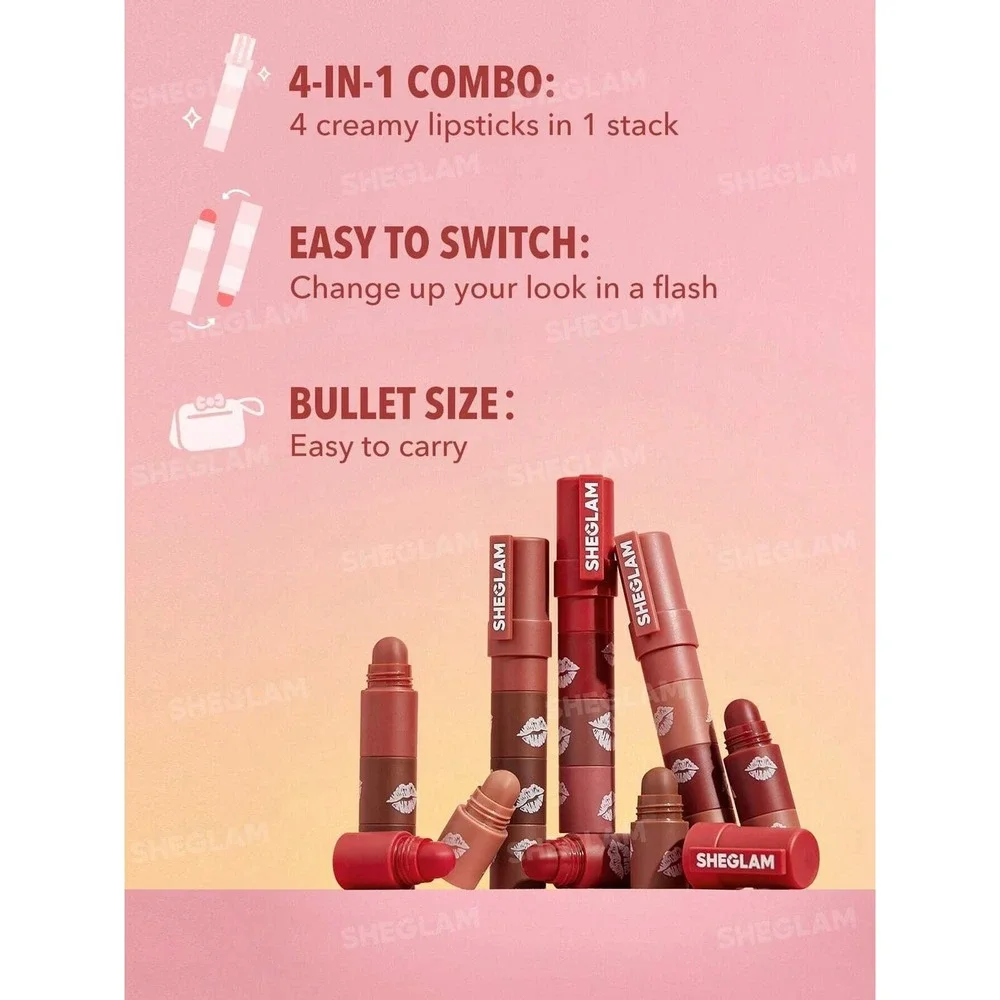 NEW SHEGLAM Mega Lip Stacks 4-in-1 Creamy Matte Lipstick Petal Stack Pink Mauve